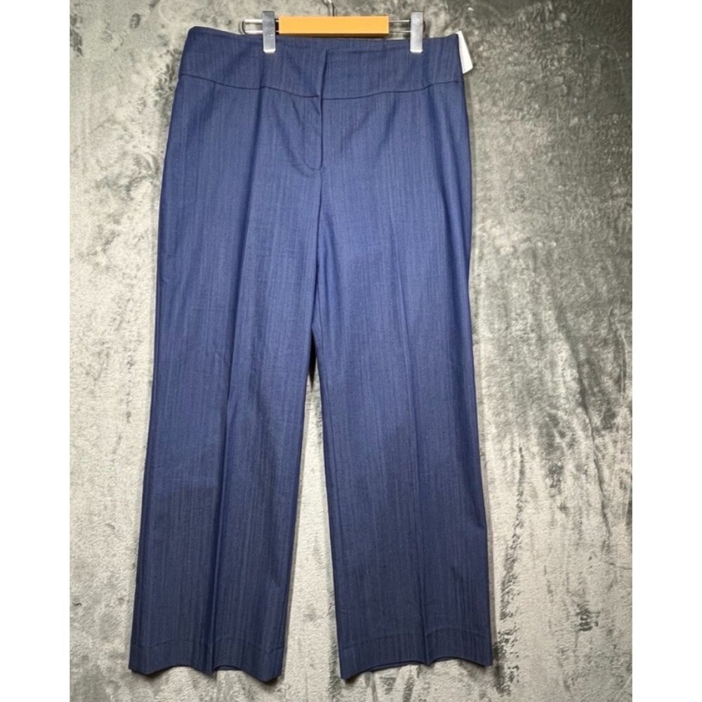 Tahari Arthur Levine Pants Womens Size 14 Blue Wide Legs Career Textured Stretch